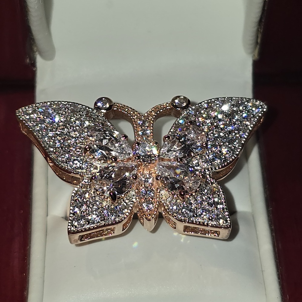 Charles Winston - Bella Luce Butterfly Sterling Silver with Rose Gold CZ Ring